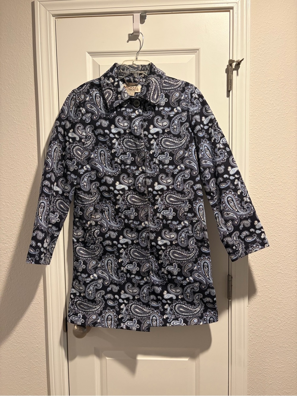 Michael Kors Navy and White Paisley Trench Coat